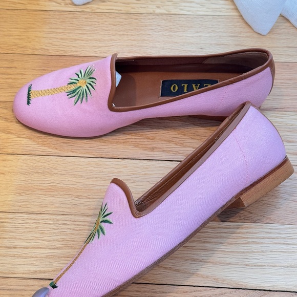 Zalo Pink Fabric Palm tree Leather trim‎  Womens Loafers Size 6 - Picture 5 of 6